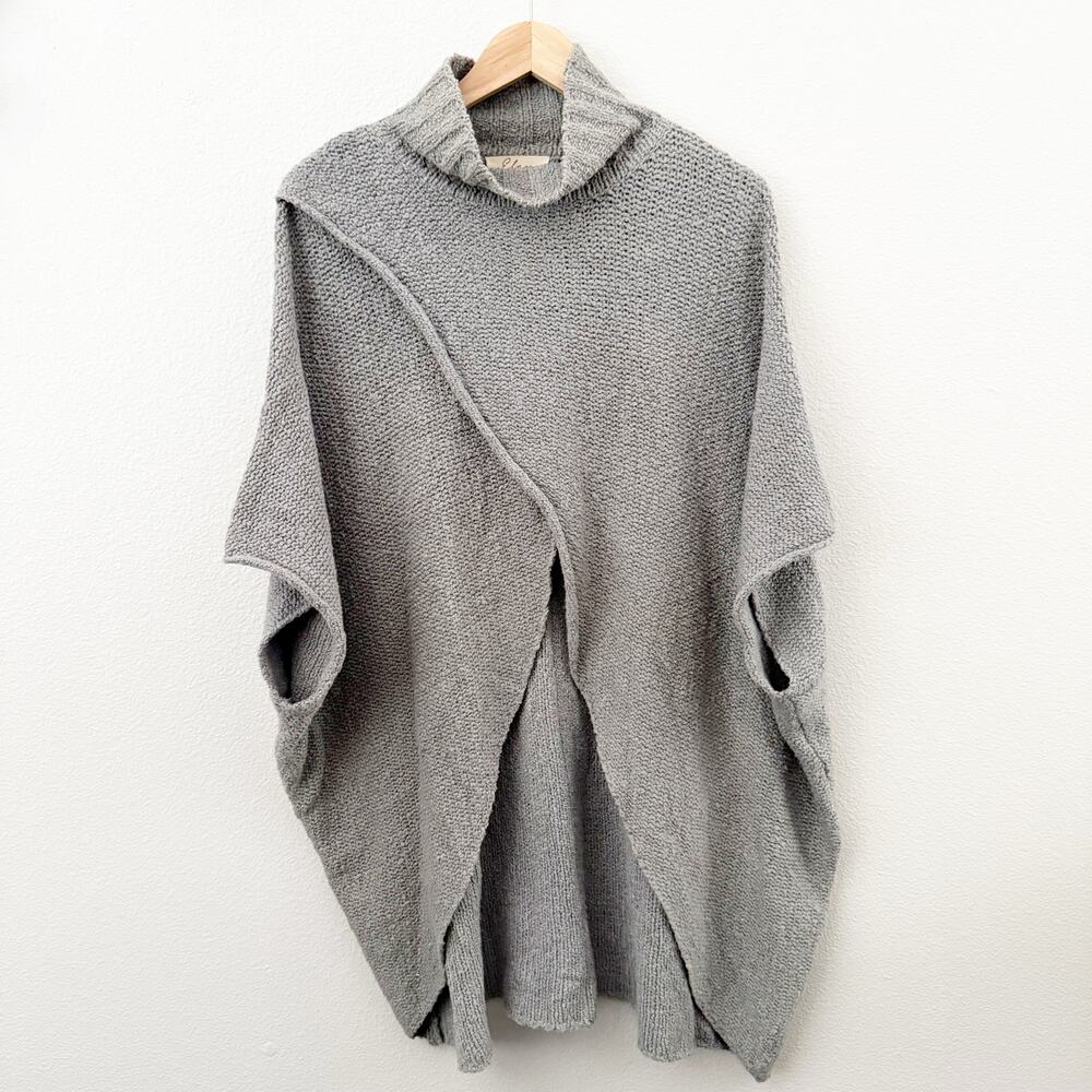 ELAN | Mock Neck Oversized Sweater Poncho Knit Gray Turtleneck Cotton Blend | OS